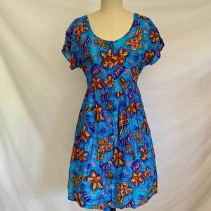 Vtg Big Hed Designs Colorful Floral Babydoll Dress